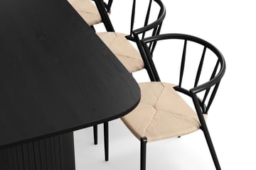 Kopparbo Matbord 200-260 cm Förlängningsbart med 6 Winston Matstolar - Svart / Beige / Metallben Svart - Products - Möbler - Bord & matgrupp - Matgrupp