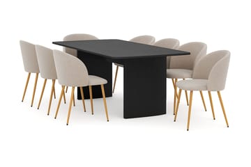 Kopparbo Matbord 200-260 cm Förlängningsbart med 8 Greya Matstolar med armstöd - Svart / Greige Bouclé / Metallben Ek - Products - Möbler - Bord & matgrupp - Matgrupp