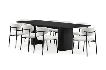 Kopparbo Matbord 200-260 cm Förlängningsbart med 8 Lucy Matstolar - Svart / Vit Bouclé / Metallben Svart - Products - Möbler - Bord & matgrupp - Matgrupp