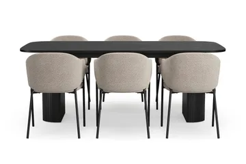 Kopparbo Matbord 200 cm med 6 Filip Matstolar - Svart / Taupe Bouclé - Products - Möbler - Bord & matgrupp - Matgrupp