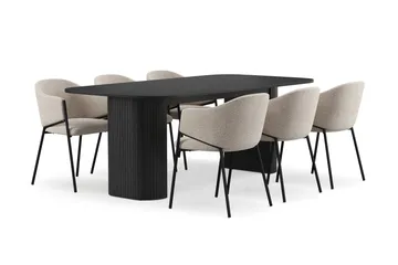 Kopparbo Matbord 200 cm med 6 Filip Matstolar - Svart / Taupe Bouclé - Products - Möbler - Bord & matgrupp - Matgrupp