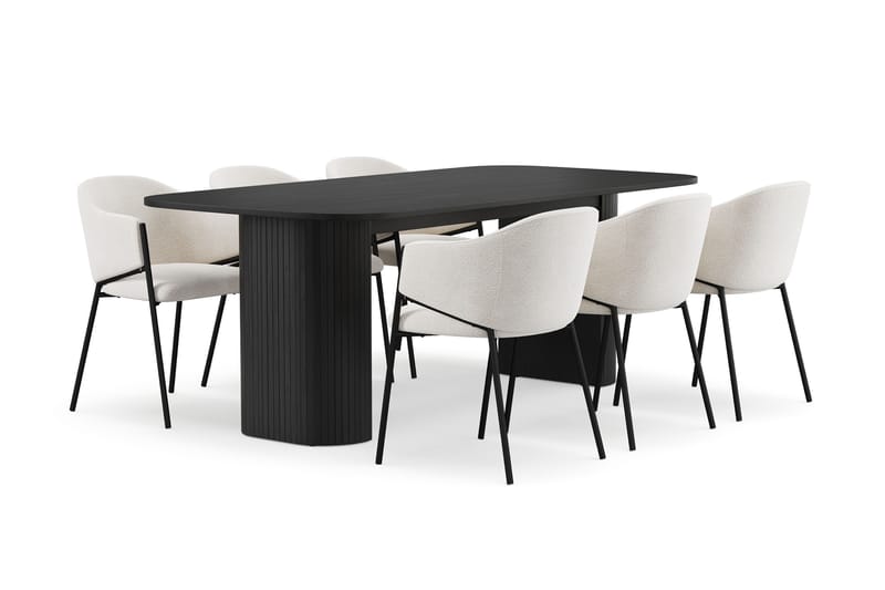 Kopparbo Matbord 200 cm med 6 Filip Matstolar - Svart / Vit Bouclé - Products - Möbler - Bord & matgrupp - Matgrupp