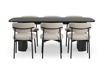 Kopparbo Matbord 200 cm med 6 Lucy Matstolar - Svart / Greige Bouclé / Metallben Svart - Products - Möbler - Bord & matgrupp - Matgrupp