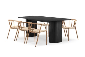 Kopparbo Matbord 200 cm med 6 Winston Matstolar - Svart / Beige / Metallben Ek - Products - Möbler - Bord & matgrupp - Matgrupp