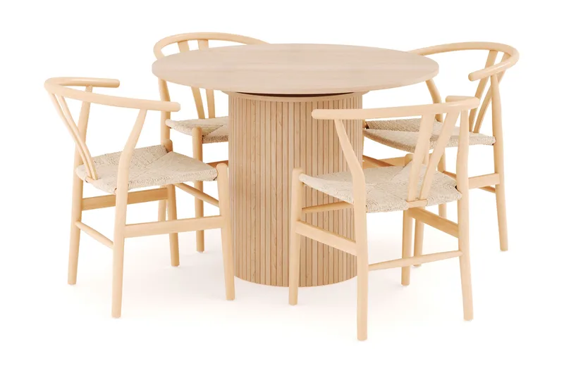 Kopparbo Matgrupp 106 cm Rund Förlängningsbart med 4 Dastoori Matstolar - Whitewash - Products - Möbler - Bord & matgrupp - Matgrupp