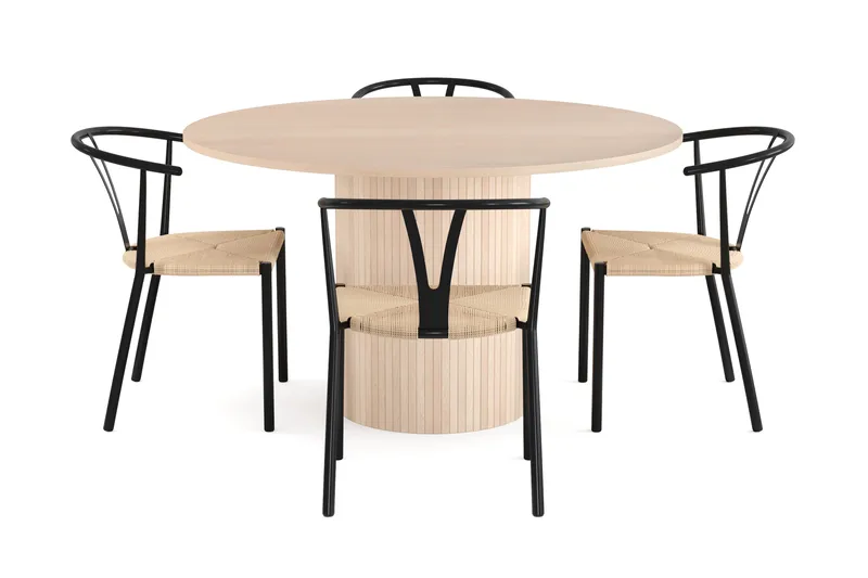Kopparbo Matgrupp 130 cm Rund inkl 4 Elysia Stolar - Beige/Svart - Products - Möbler - Bord & matgrupp - Matgrupp