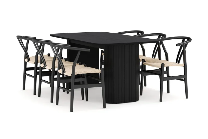 Kopparbo Matgrupp 160 cm med 6 Dastoori Matstolar - Svart - Products - Möbler - Bord & matgrupp - Matgrupp