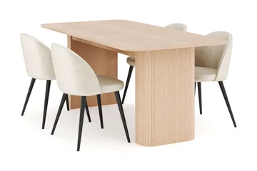 Kopparbo Matgrupp 180-240 cm Förlängningsbart med 4 Valeri Sammetsstolar - Whitewash - Products - Möbler - Bord & matgrupp - Matgrupp