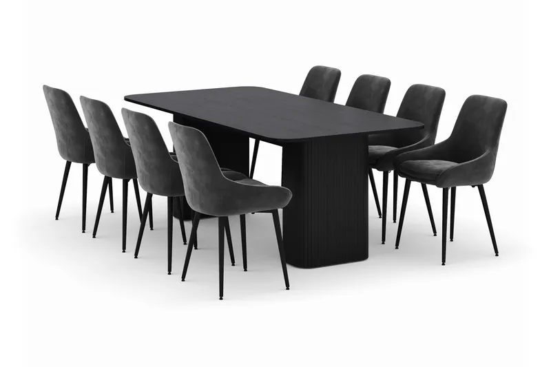 Kopparbo Matgrupp 200-206cm med 8 Alsarp Matstolar, Svart