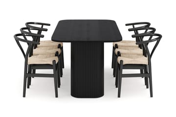 Kopparbo Matgrupp 200 cm med 6 Dastoori Matstolar - Svart - Products - Möbler - Bord & matgrupp - Matgrupp