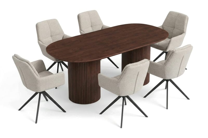 Kopparbo Matgrupp oval 180 cm Valnöt med 6 Torsby Matstolar - Valnöt - Products - Möbler - Bord & matgrupp - Matgrupp