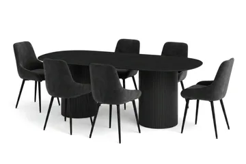 Kopparbo Matgrupp oval 220 cm Svart med 8 Alsarp Matstolar - Svart - Products - Möbler - Bord & matgrupp - Matgrupp