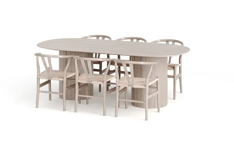 Kopparbo Matgrupp oval 220 cm Vitlaserad med 6 Dastoori Matstolar - Vitlaserad ek - Products - Möbler - Bord & matgrupp - Matgrupp