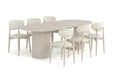 Kopparbo Matgrupp oval 220 cm Vitlaserad med 6 Molly Matstolar - Vitlaserad - Products - Möbler - Bord & matgrupp - Matgrupp