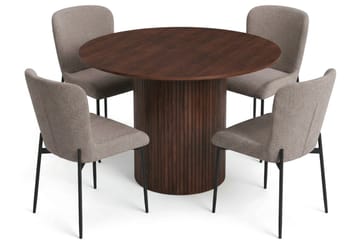 Kopparbo Matgrupp runt 110 cm Valnöt med 4 Elsie Matstolar - Valnöt/Grå - Products - Möbler - Bord & matgrupp - Matgrupp