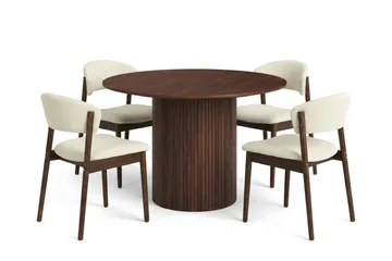 Kopparbo Matgrupp runt 110 cm Valnöt med 4 Nala Matstolar - Valnöt - Products - Möbler - Bord & matgrupp - Matgrupp