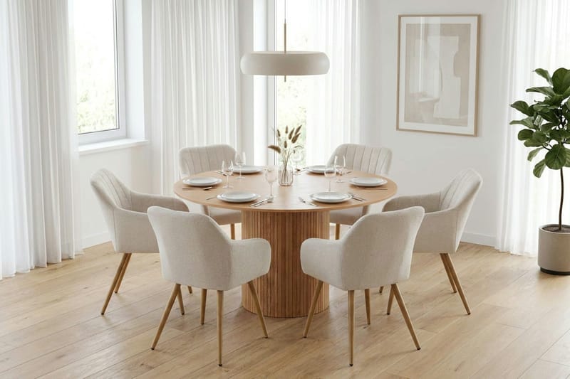 Kopparbo Matgrupp runt 130 cm Ek med 6 Filippa Matstolar - Ek - Products - Möbler - Bord & matgrupp - Matgrupp