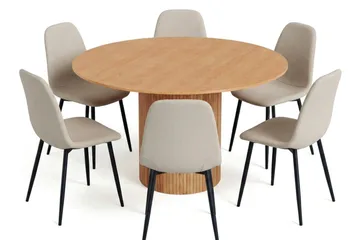 Kopparbo Matgrupp runt 130 cm Ek med 6 Nibe Matstolar - Ek - Products - Möbler - Bord & matgrupp - Matgrupp