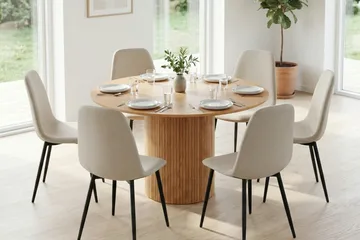 Kopparbo Matgrupp runt 130 cm Ek med 6 Nibe Matstolar - Ek - Products - Möbler - Bord & matgrupp - Matgrupp
