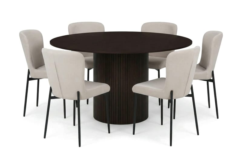 Kopparbo Matgrupp runt 130 cm Rökt Ek med 6 Elsie Matstolar - Rökt ek/Beige - Products - Möbler - Bord & matgrupp - Matgrupp
