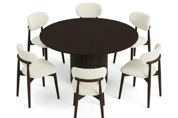 Kopparbo Matgrupp runt 130 cm Rökt Ek med 6 Molly Matstolar - Rökt ek - Products - Möbler - Bord & matgrupp - Matgrupp