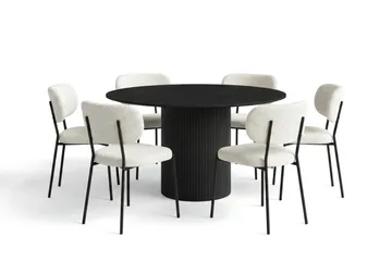 Kopparbo Matgrupp runt 130 cm Svart med 6 Gemmiano Matstolar - Svart - Products - Möbler - Bord & matgrupp - Matgrupp