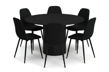 Kopparbo Matgrupp runt 130 cm Svart med 6 Nibe Matstolar - Svart - Products - Möbler - Bord & matgrupp - Matgrupp