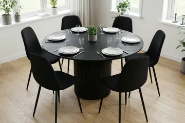 Kopparbo Matgrupp runt 130 cm Svart med 6 Nibe Matstolar - Svart - Products - Möbler - Bord & matgrupp - Matgrupp