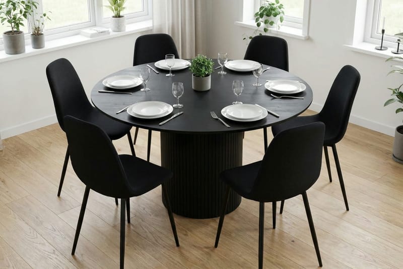 Kopparbo Matgrupp runt 130 cm Svart med 6 Nibe Matstolar - Svart - Products - Möbler - Bord & matgrupp - Matgrupp