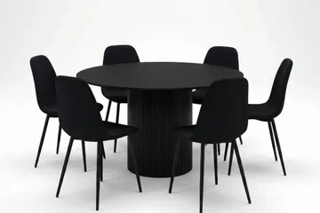 Kopparbo Matgrupp runt 130 cm Svart med 6 Nibe Matstolar - Svart - Products - Möbler - Bord & matgrupp - Matgrupp