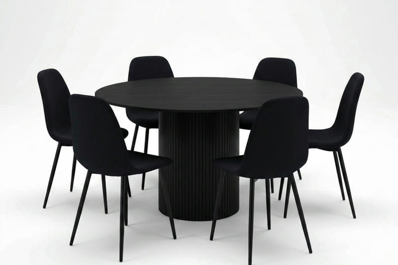 Kopparbo Matgrupp runt 130 cm Svart med 6 Nibe Matstolar, Svart