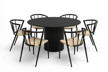 Kopparbo Matgrupp runt 130 cm Svart med 6 Winston Matstolar - Svart - Products - Möbler - Bord & matgrupp - Matgrupp