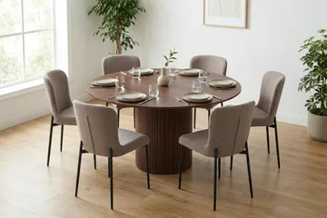Kopparbo Matgrupp runt 130 cm Valnöt med 6 Elsie Matstolar - Valnöt/Grå - Products - Möbler - Bord & matgrupp - Matgrupp