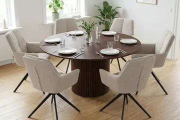 Kopparbo Matgrupp runt 130 cm Valnöt med 6 Torsby Matstolar - Valnöt - Products - Möbler - Bord & matgrupp - Matgrupp