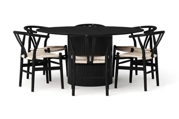 Kopparbo Matgrupp runt 150 cm Svart med 6 Dastoori Matstolar - Svartlaserad ek - Products - Möbler - Bord & matgrupp - Matgrupp