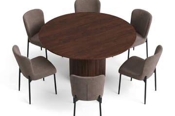 Kopparbo Matgrupp runt 150 cm Valnöt med 6 Elsie Matstolar - Valnöt/Grå - Products - Möbler - Bord & matgrupp - Matgrupp