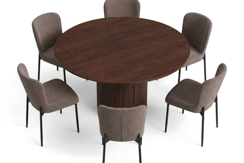 Kopparbo Matgrupp runt 150 cm Valnöt med 6 Elsie Matstolar - Valnöt/Grå - Products - Möbler - Bord & matgrupp - Matgrupp
