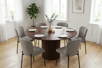 Kopparbo Matgrupp runt 150 cm Valnöt med 6 Elsie Matstolar - Valnöt/Ljusgrå - Products - Möbler - Bord & matgrupp - Matgrupp