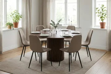 Kopparbo Matgrupp runt 150 cm Valnöt med 6 Katy Matstolar - Valnöt - Products - Möbler - Bord & matgrupp - Matgrupp