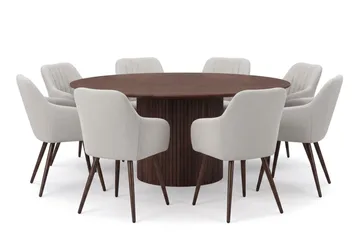 Kopparbo Matgrupp runt 180 cm Valnöt med 8 Filippa Matstolar - Valnöt - Products - Möbler - Bord & matgrupp - Matgrupp