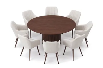 Kopparbo Matgrupp runt 180 cm Valnöt med 8 Filippa Matstolar - Valnöt - Products - Möbler - Bord & matgrupp - Matgrupp