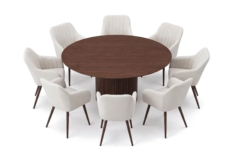 Kopparbo Matgrupp runt 180 cm Valnöt med 8 Filippa Matstolar - Valnöt - Products - Möbler - Bord & matgrupp - Matgrupp