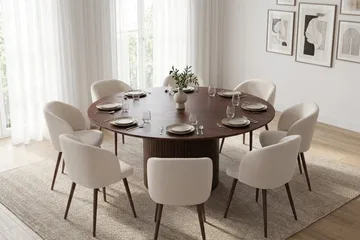 Kopparbo Matgrupp runt 180 cm Valnöt med 8 Greya Matstolar - Valnöt - Products - Möbler - Bord & matgrupp - Matgrupp