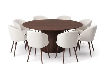 Kopparbo Matgrupp runt 180 cm Valnöt med 8 Greya Matstolar - Valnöt - Products - Möbler - Bord & matgrupp - Matgrupp
