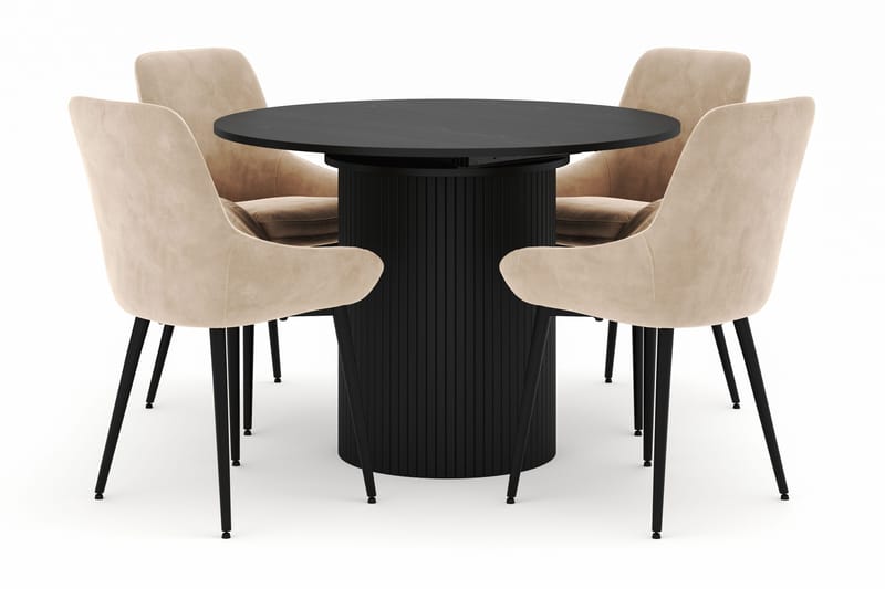 Kopparbo Rund Matgrupp 106-156cm med 4 Alsarp Matstolar - Svart - Products - Möbler - Bord & matgrupp - Matgrupp