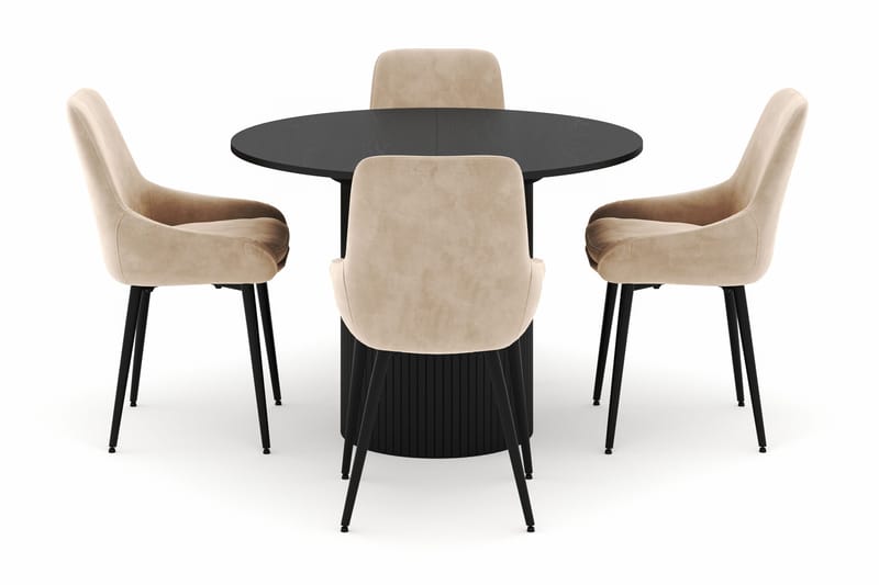 Kopparbo Rund Matgrupp 106-156cm med 4 Alsarp Matstolar - Svart - Products - Möbler - Bord & matgrupp - Matgrupp