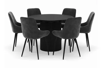 Kopparbo Rund Matgrupp 106-156cm med 6 Alsarp Matstolar - Svart - Products - Möbler - Bord & matgrupp - Matgrupp
