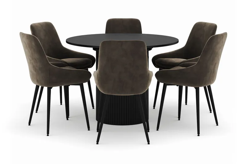 Kopparbo Rund Matgrupp 106-156cm med 6 Alsarp Matstolar, Svart