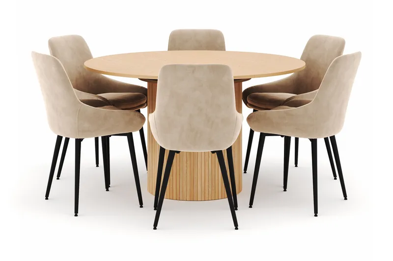 Kopparbo Rund Matgrupp 130-150 cm 6 Alsarp Matstolar - Natural - Products - Möbler - Bord & matgrupp - Matgrupp