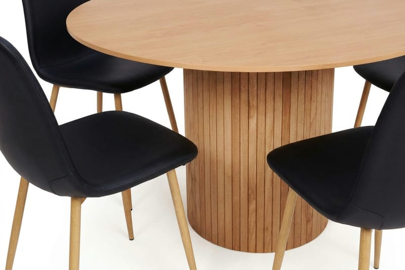Kopparbo Rund Matgrupp 130 cm – Matbord med 6 Nibe Matstolar i Trä med Ekutseende - Natur - Products - Möbler - Bord & matgrupp - Matgrupp